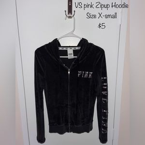 VS Pink Terry Cloth and Sequin Zip Up Hoodie